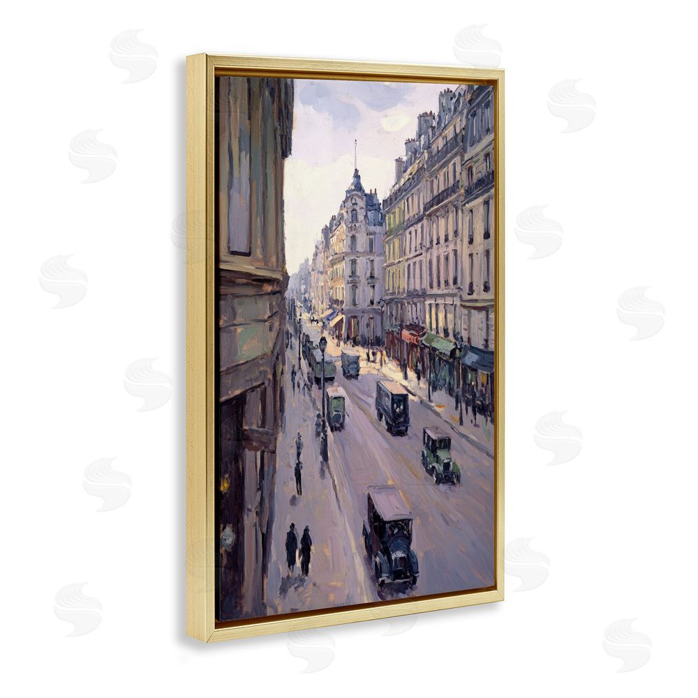 Petal Prints Design Vintage Paris Street Scene Gold Floating Frame Canvas Wall Art Print