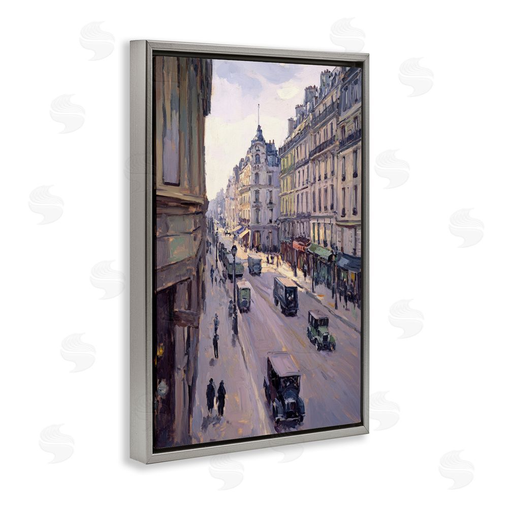 Petal Prints Design Vintage Paris Street Scene Gray Floating Frame Canvas Wall Art Print