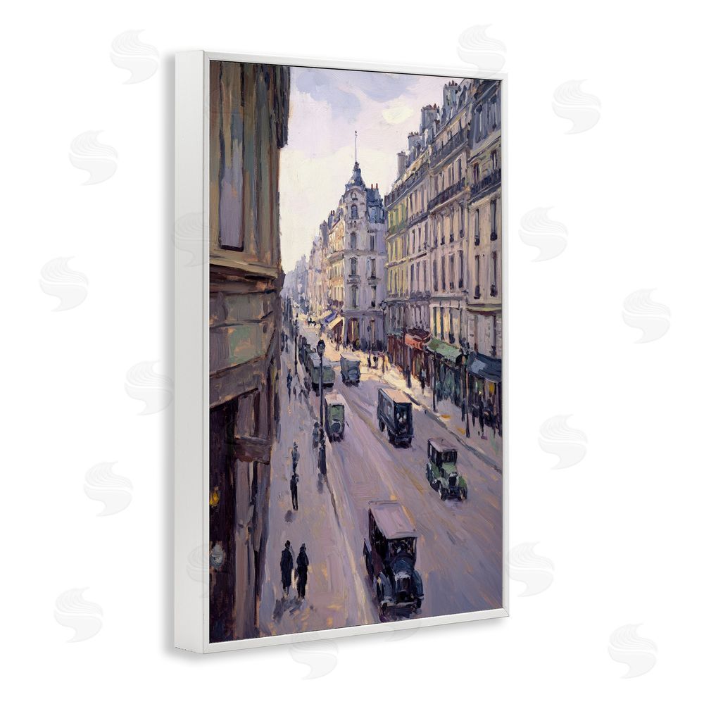 Petal Prints Design Vintage Paris Street Scene White Framed Giclee Wall Art Print