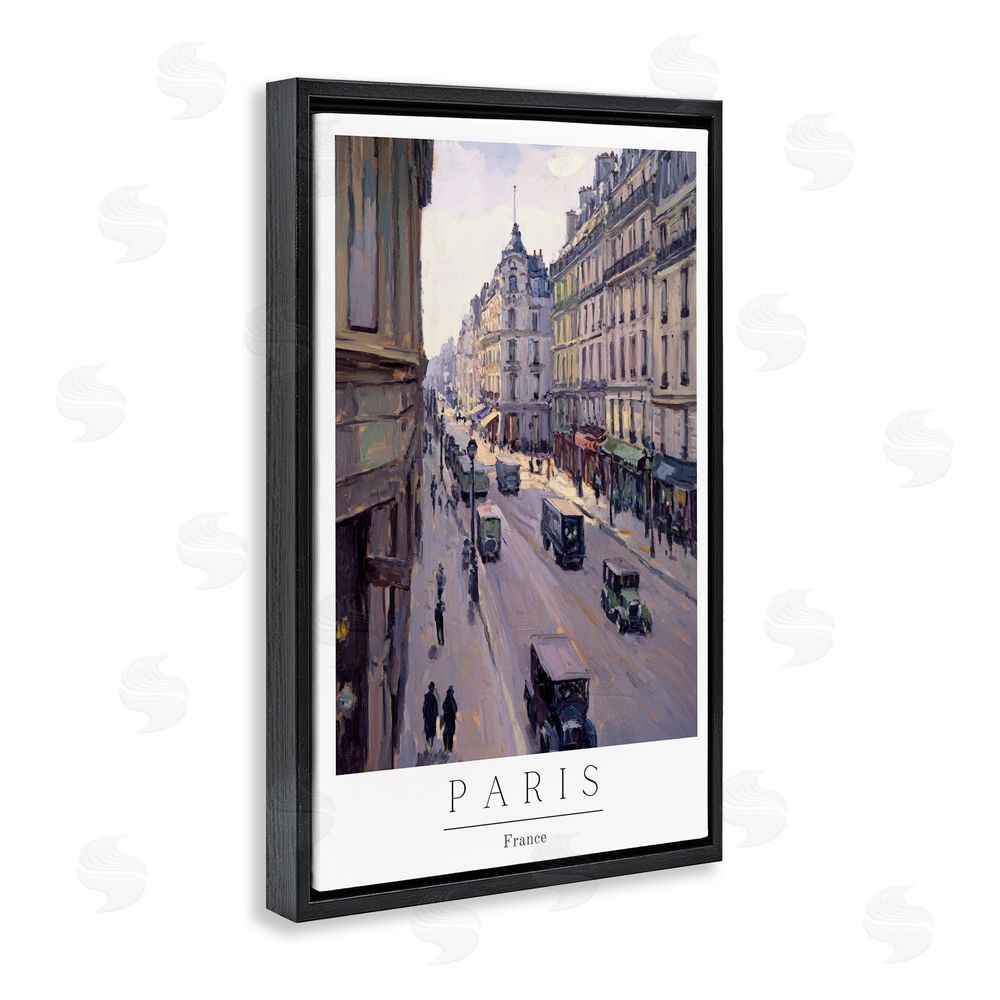 Petal Prints Design Paris Streets Vintage Scene Black Floating Frame Canvas Wall Art Print