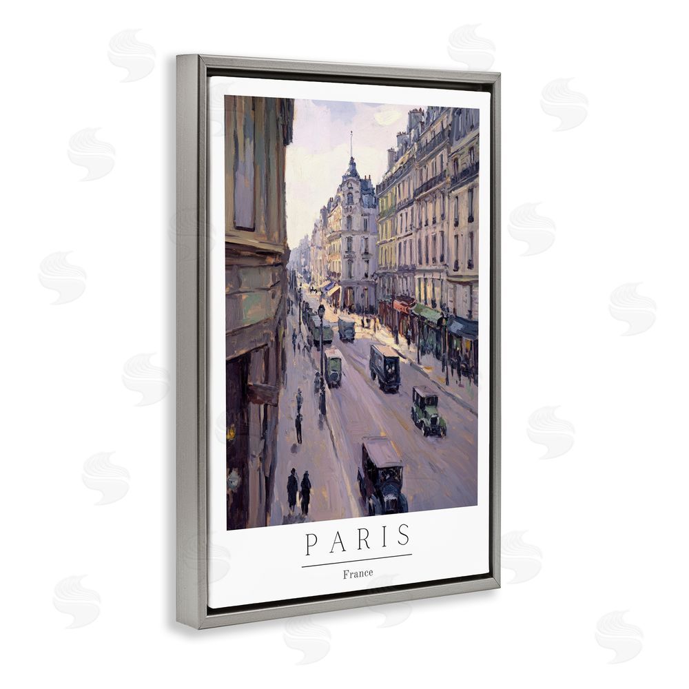 Petal Prints Design Paris Streets Vintage Scene Gray Floating Frame Canvas Wall Art Print