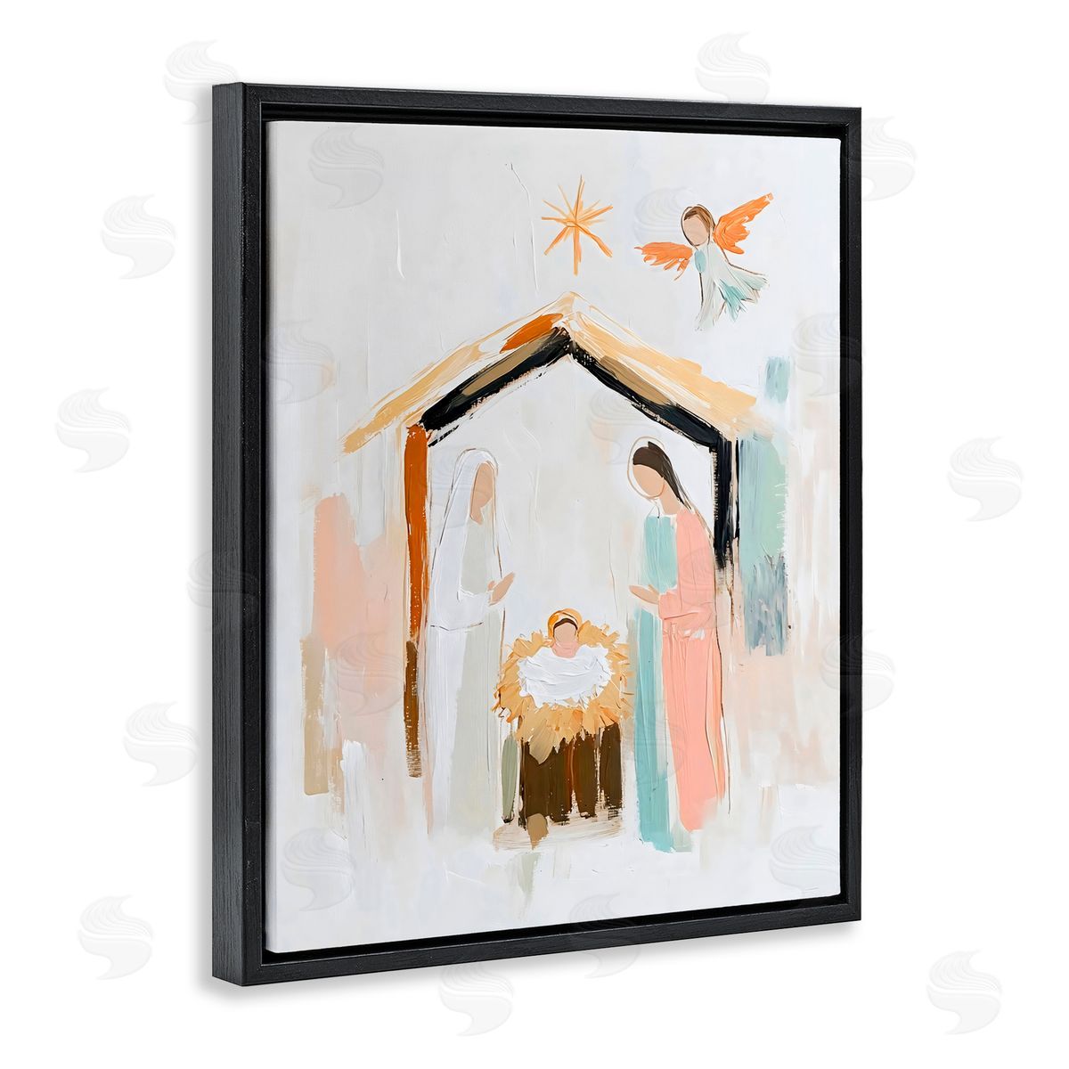 Creative Studio Holy Nativity Abstract Scene Black Floating Frame Canvas Wall Art Print