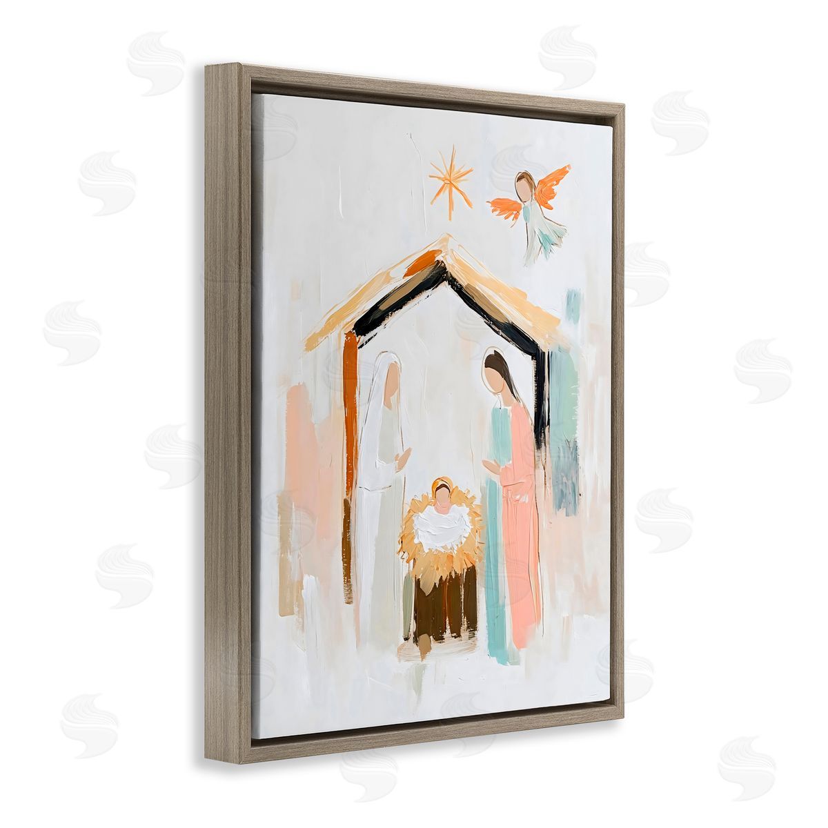 Creative Studio Holy Nativity Abstract Scene Brown Floating Frame Canvas Art Print