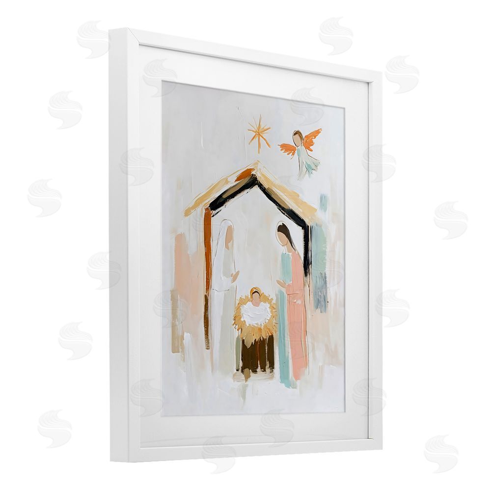 Creative Studio Holy Nativity Abstract Scene White Framed Print Under Glass Art