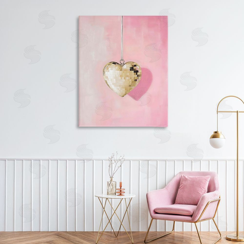 Arlington Prints Gold Disco Heart Necklace Printed Wall Art in Room