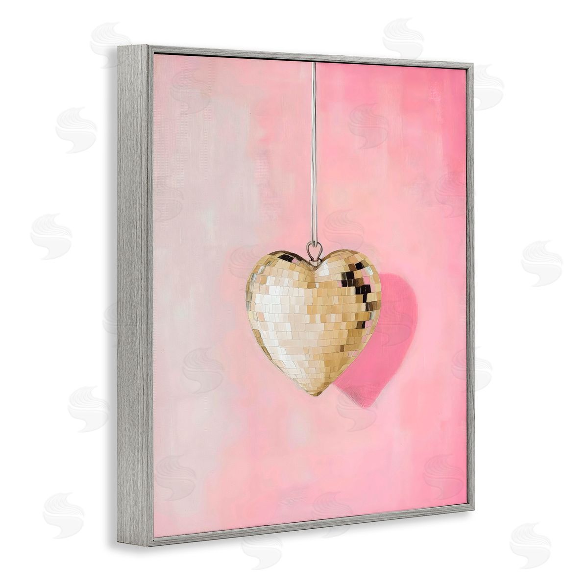 Arlington Prints Gold Disco Heart Necklace Gray Framed Giclee Art Print