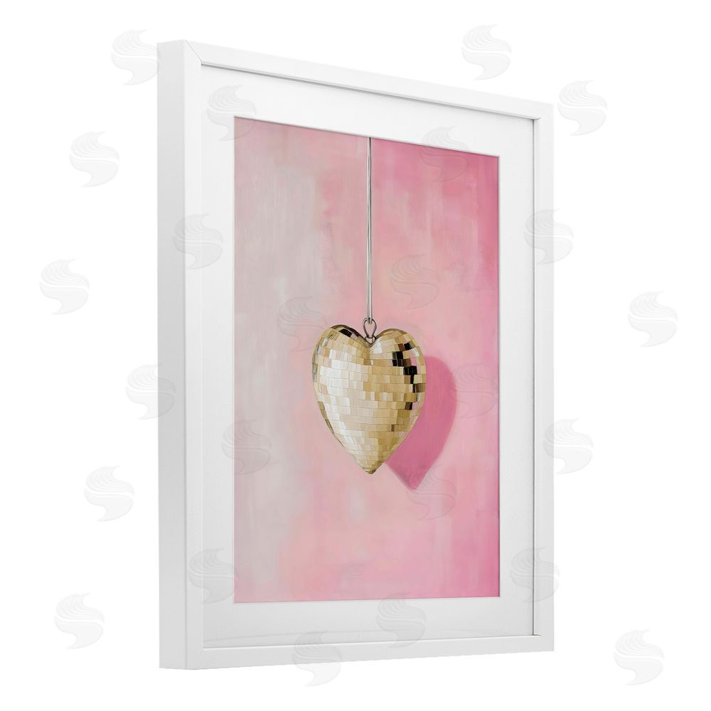 Arlington Prints Gold Disco Heart Necklace White Framed Print Under Glass Art