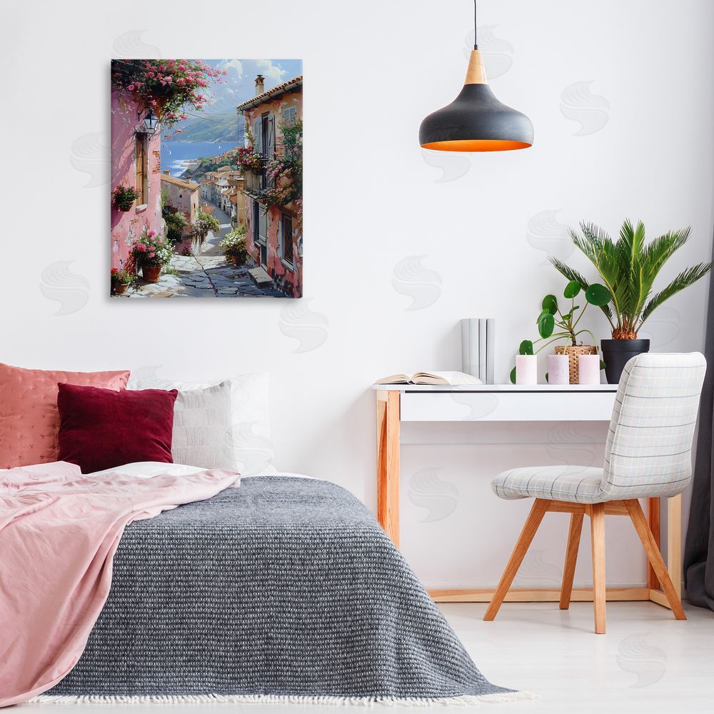 Creative Studio Quaint Pink Village View Printed Wall Art in Room