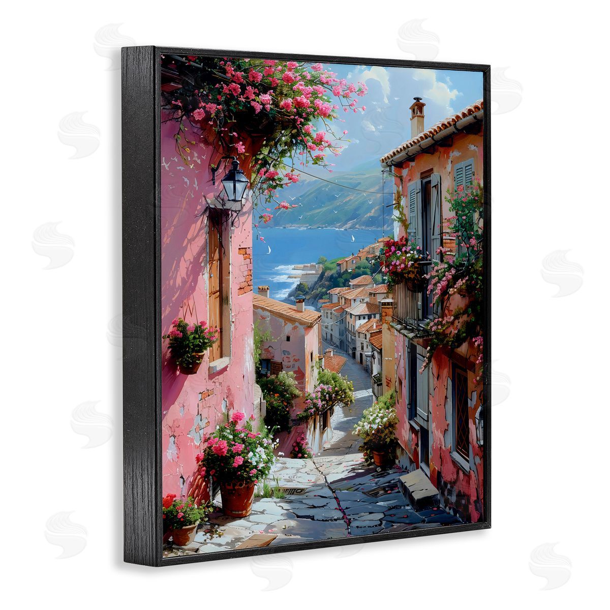 Creative Studio Quaint Pink Village View Black Framed Giclee Art Print