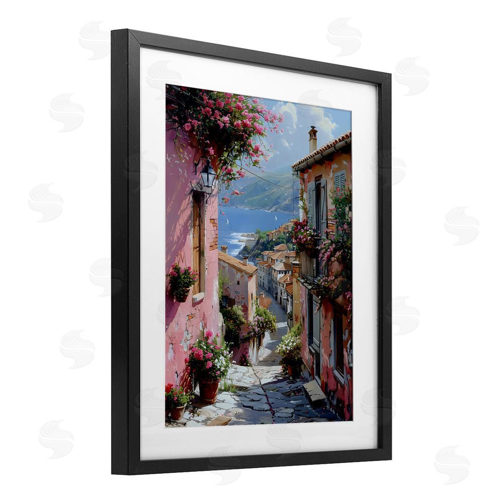 Creative Studio Quaint Pink Village View Black Framed Print Under Glass Art