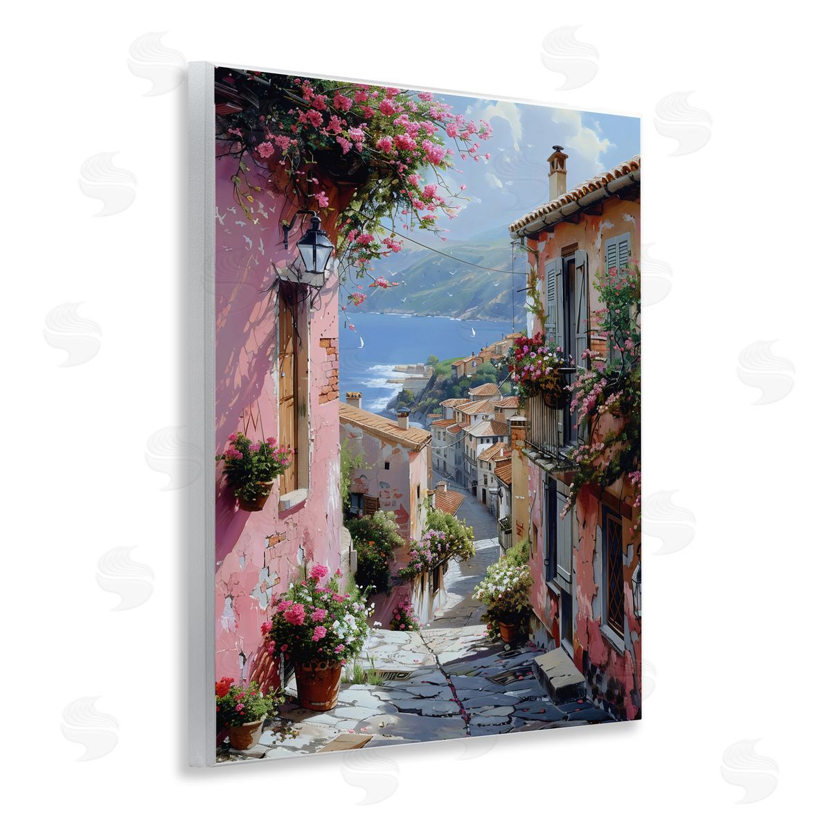 Creative Studio Quaint Pink Village View Wall Plaque Art Print