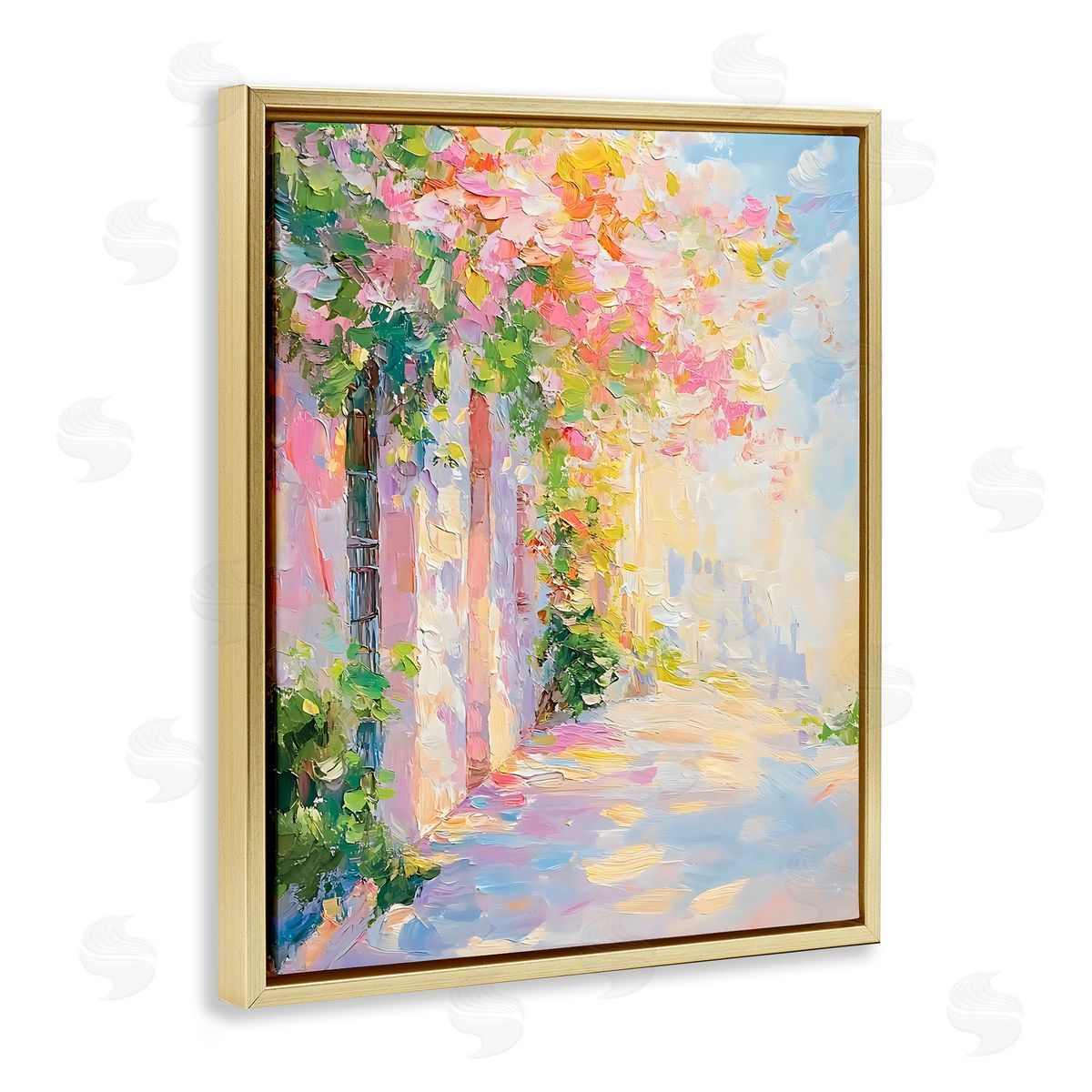 Creative Studio Quaint Village Home Gold Floating Frame Canvas Art Print