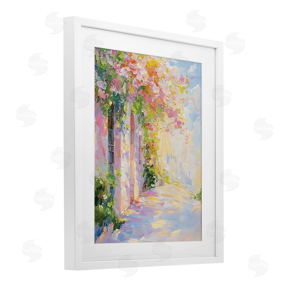 Creative Studio Quaint Village Home White Framed Print Under Glass Art