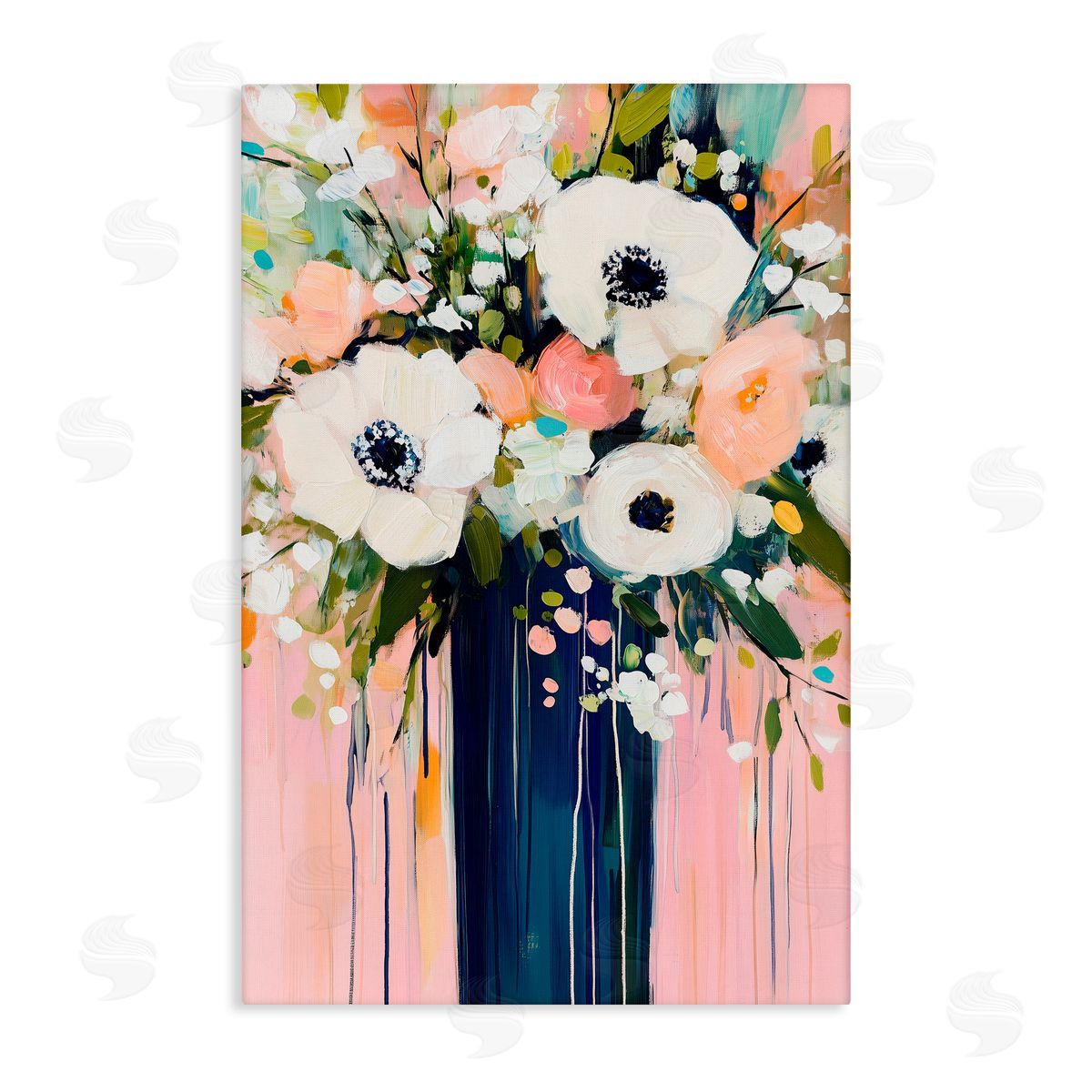 Gina Kelly Modern White Flowers in Vase Canvas Wall Art Print
