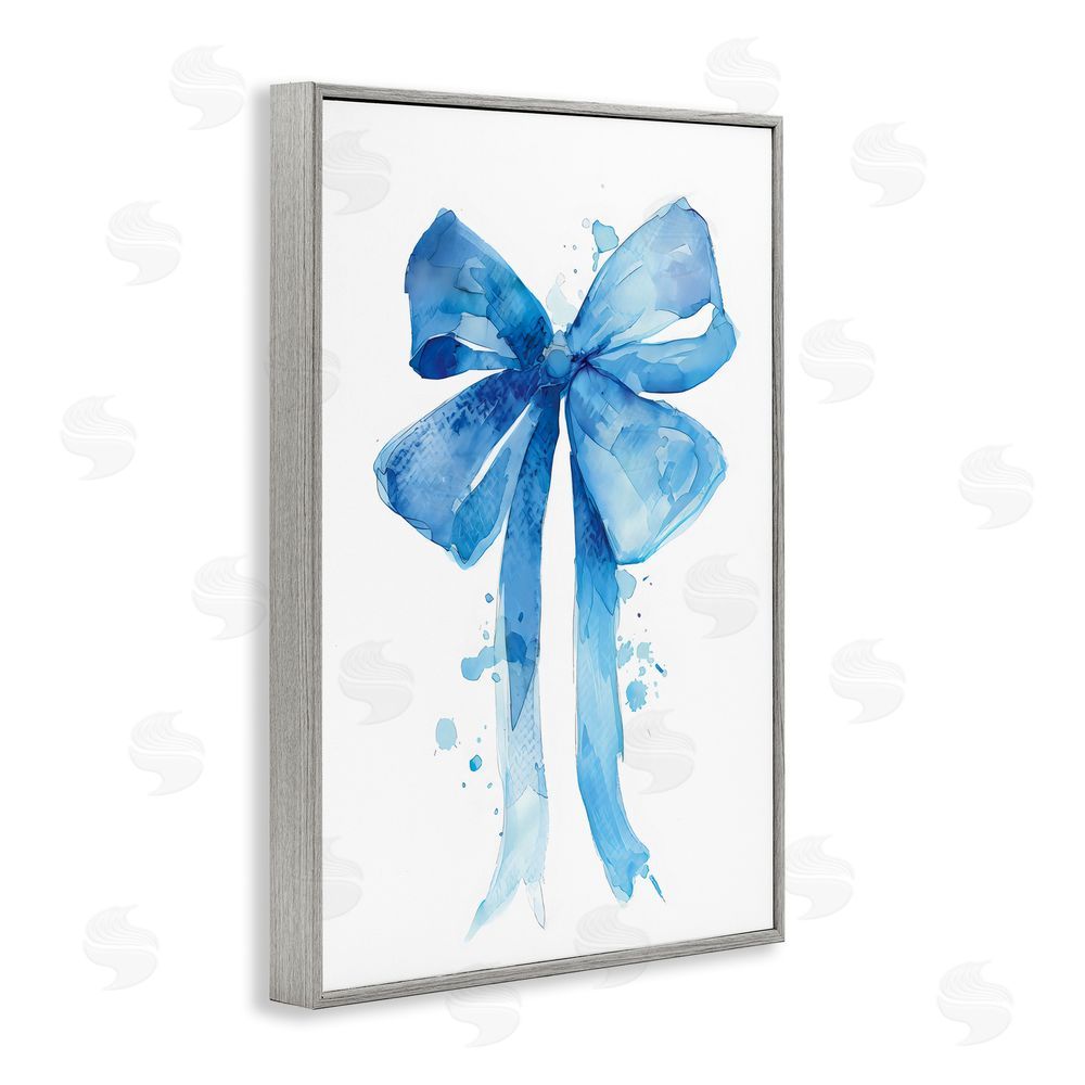 LSR Design Studio Blue Watercolor Bow Illustration Gray Framed Giclee Wall Art Print