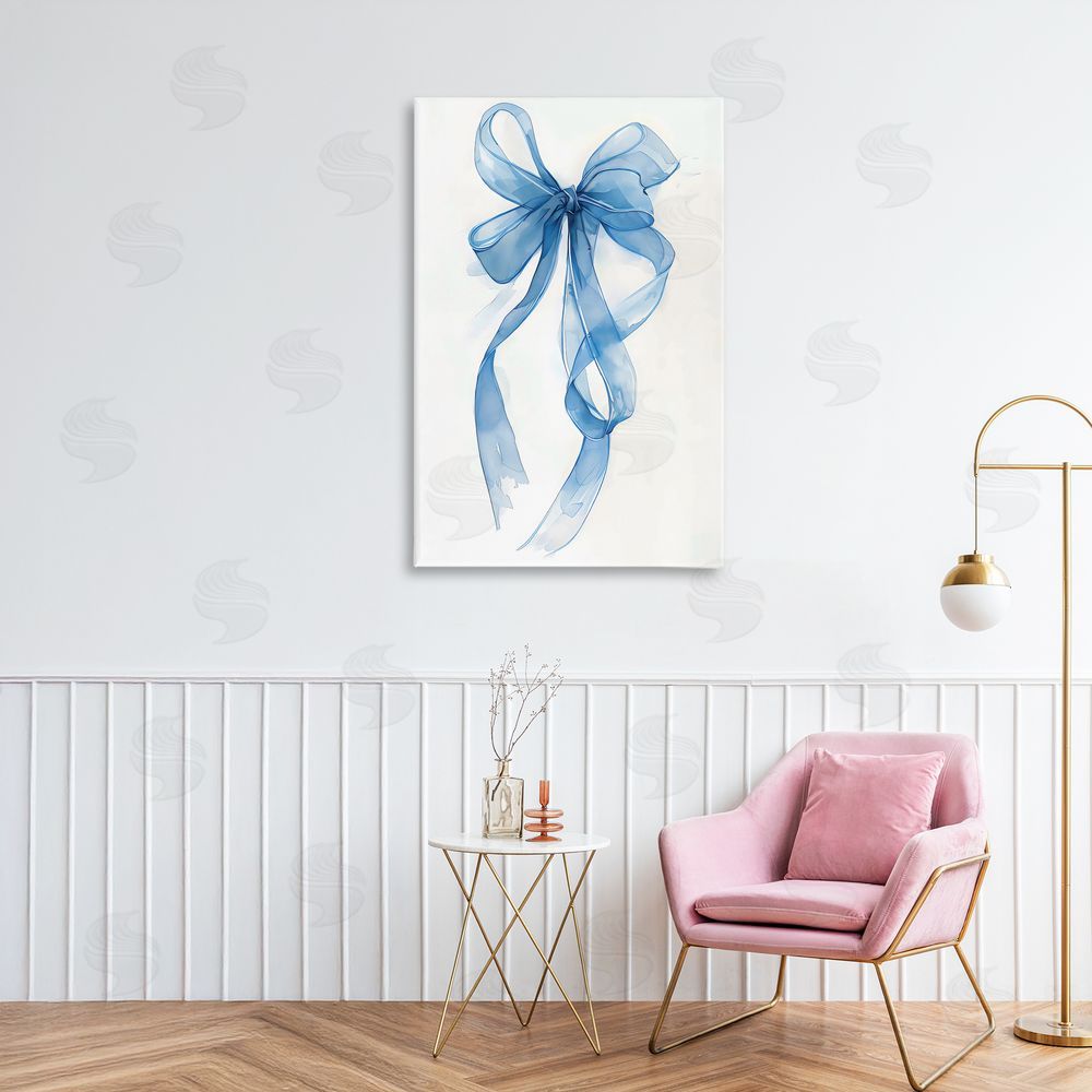 LSR Design Studio Wispy Blue Bow Watercolor Canvas Art on Wall