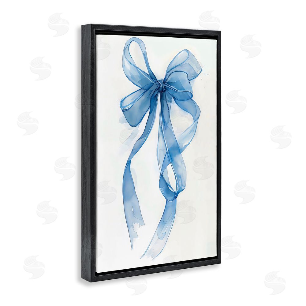 LSR Design Studio Wispy Blue Bow Watercolor Black Floating Frame Canvas Wall Art Print