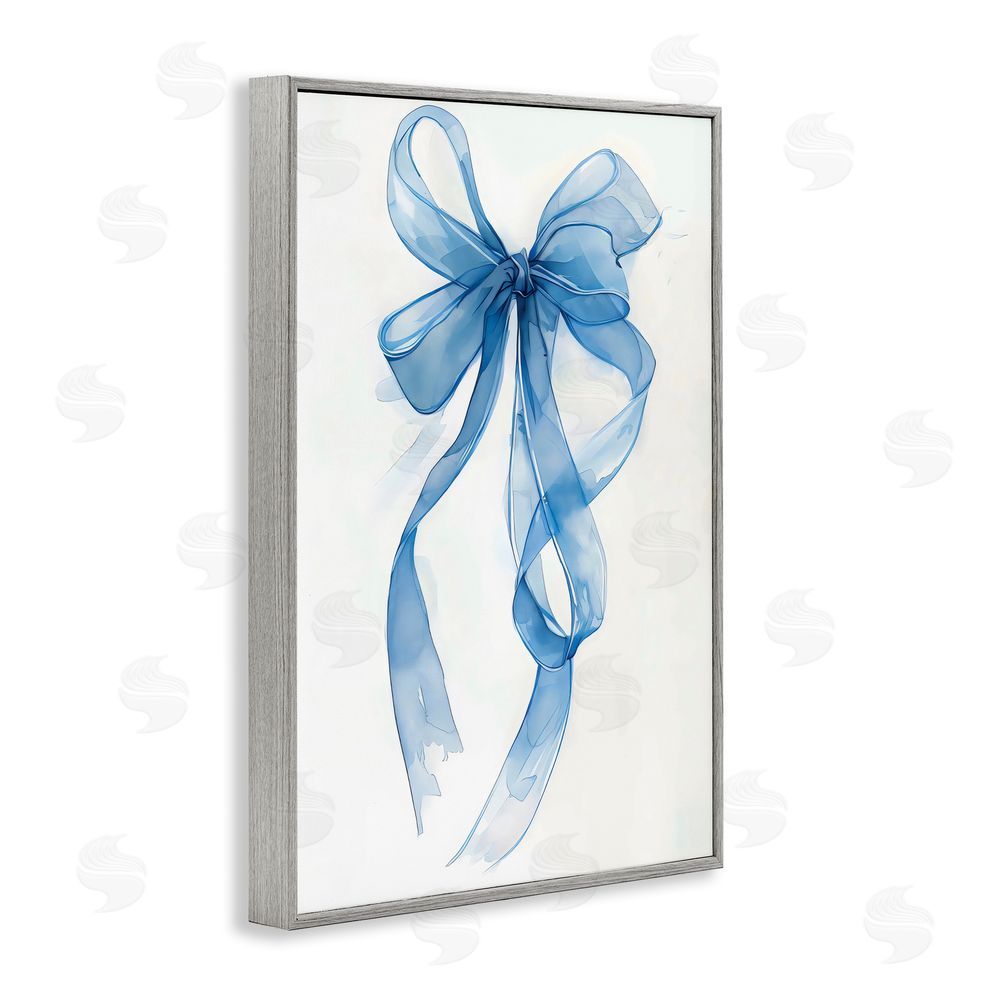 LSR Design Studio Wispy Blue Bow Watercolor Gray Framed Giclee Wall Art Print