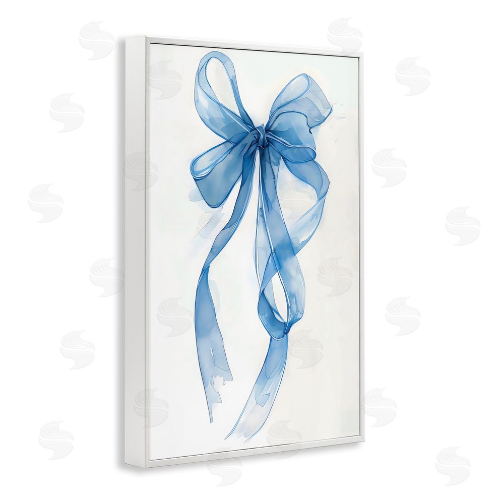 LSR Design Studio Wispy Blue Bow Watercolor White Framed Giclee Wall Art Print