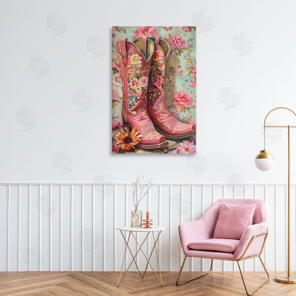 LSR Design Studio Rose Boots Pink Cowgirl Canvas Art on Wall