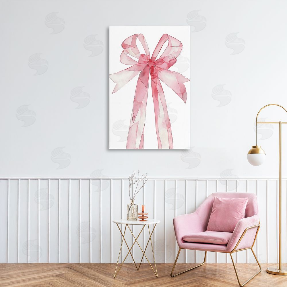 LSR Design Studio Watercolor Pink Bow Illustration Canvas Art on Wall