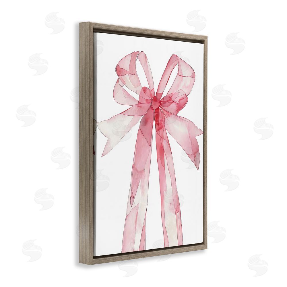 LSR Design Studio Watercolor Pink Bow Illustration Brown Floating Frame Canvas Wall Art Print
