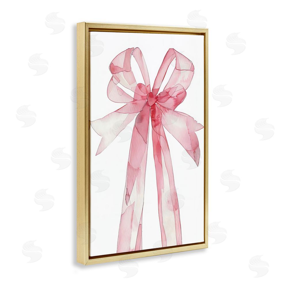 LSR Design Studio Watercolor Pink Bow Illustration Gold Floating Frame Canvas Wall Art Print