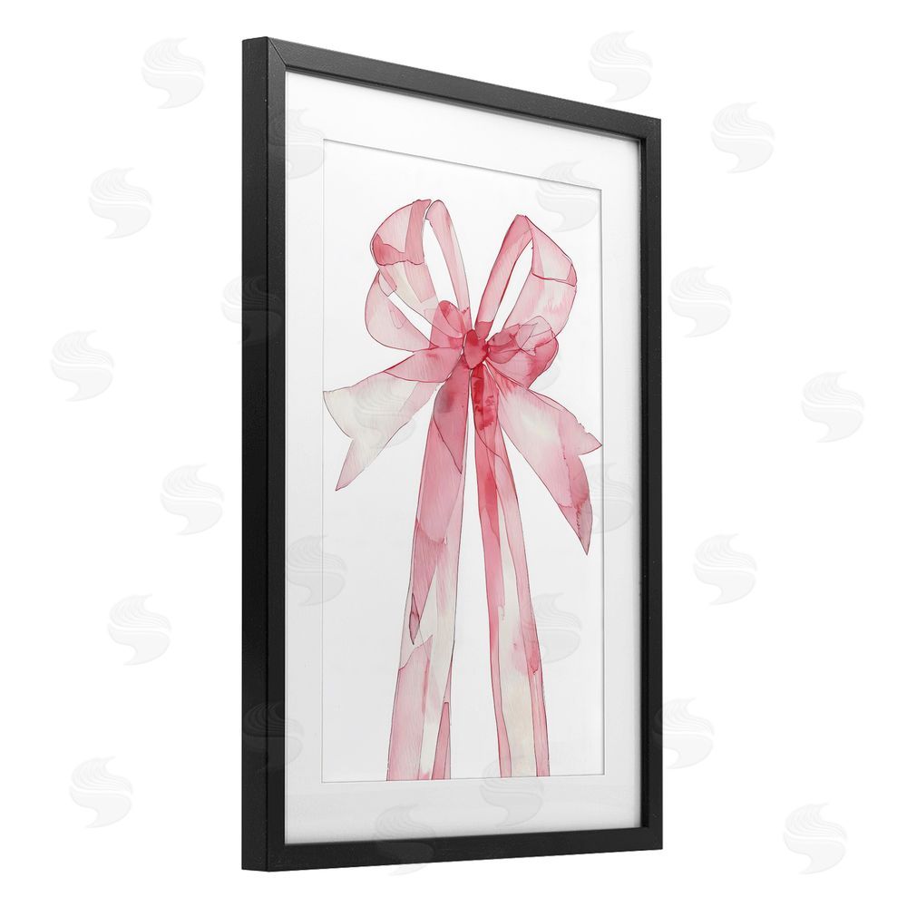 LSR Design Studio Watercolor Pink Bow Illustration Black Framed Print Under Glass with White Mat Wall Art