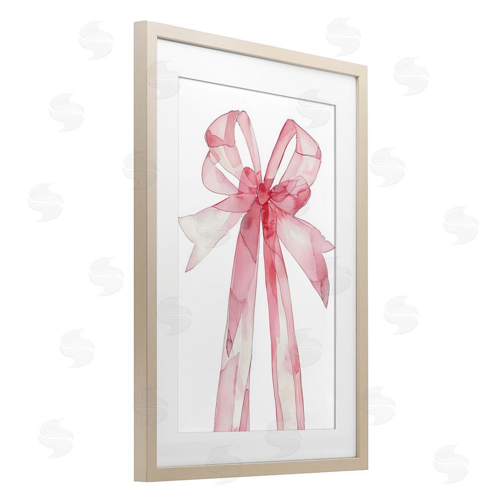LSR Design Studio Watercolor Pink Bow Illustration Birch Framed Print Under Glass with White Mat Wall Art