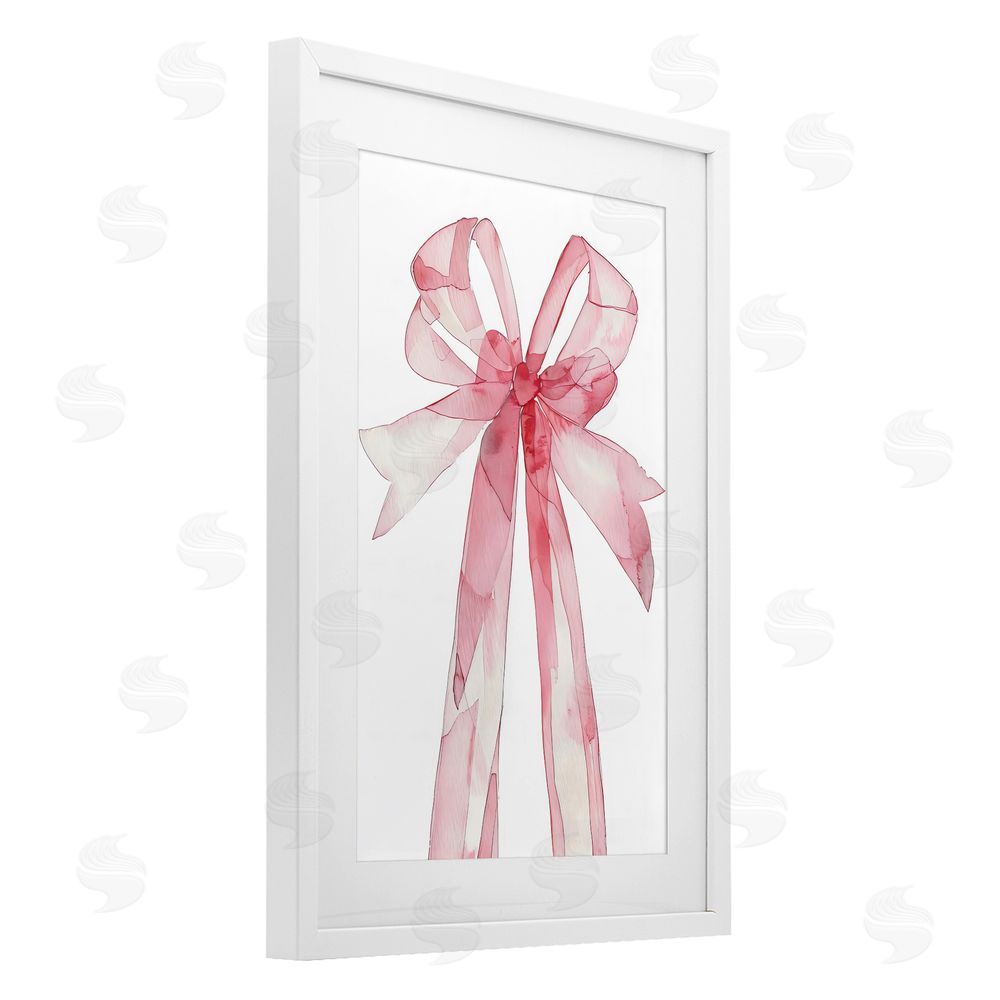 LSR Design Studio Watercolor Pink Bow Illustration White Framed Print Under Glass with Mat Wall Art