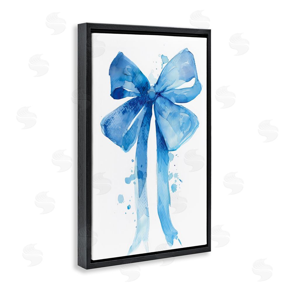 LSR Design Studio Blue Bell Bow Illustration Black Floating Frame Canvas Wall Art Print