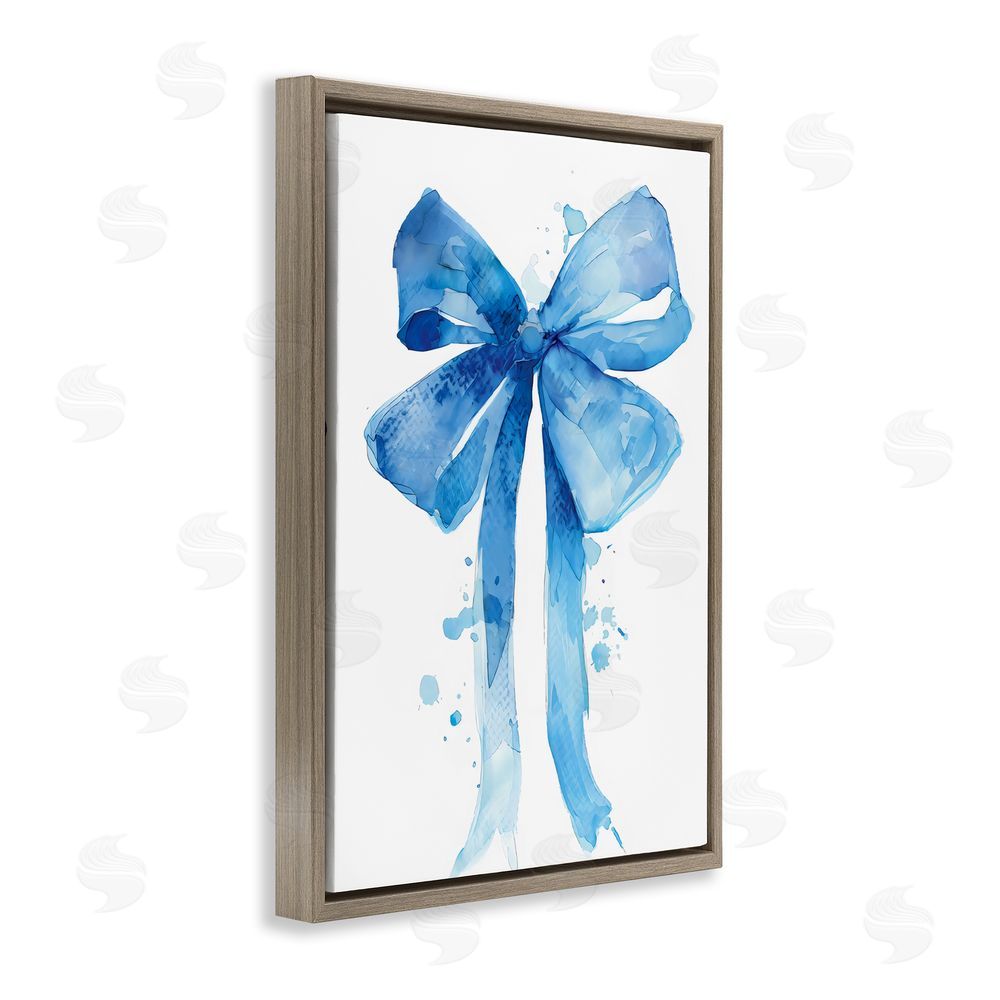 LSR Design Studio Blue Bell Bow Illustration Brown Floating Frame Canvas Wall Art Print