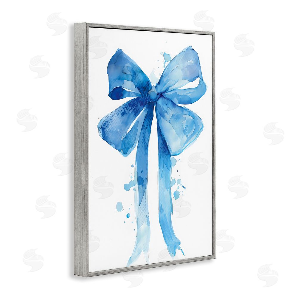 LSR Design Studio Blue Bell Bow Illustration Gray Framed Giclee Wall Art Print