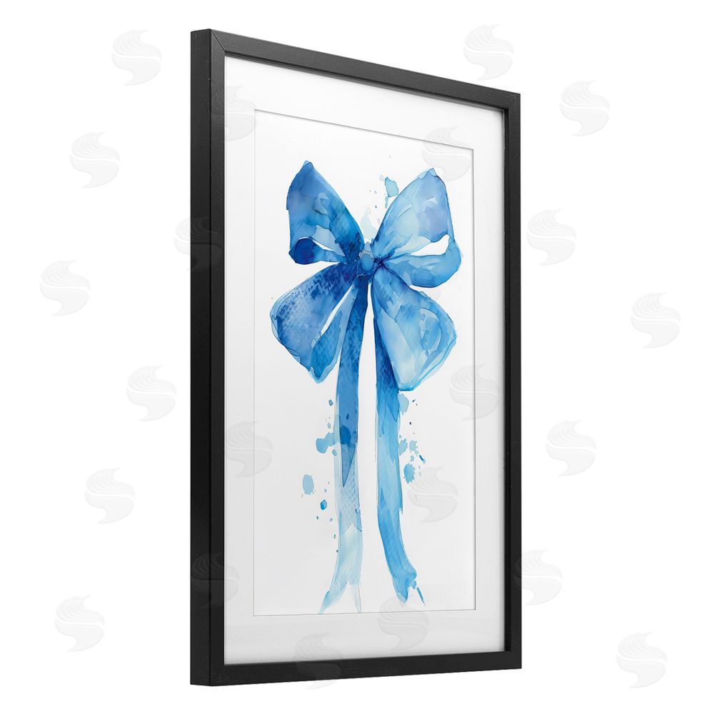 LSR Design Studio Blue Bell Bow Illustration Black Framed Print Under Glass with White Mat Wall Art