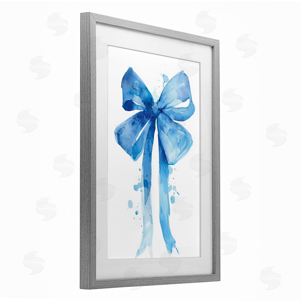 LSR Design Studio Blue Bell Bow Illustration Gray Framed Print Under Glass with White Mat Wall Art