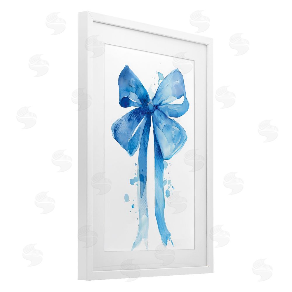 LSR Design Studio Blue Bell Bow Illustration White Framed Print Under Glass with Mat Wall Art