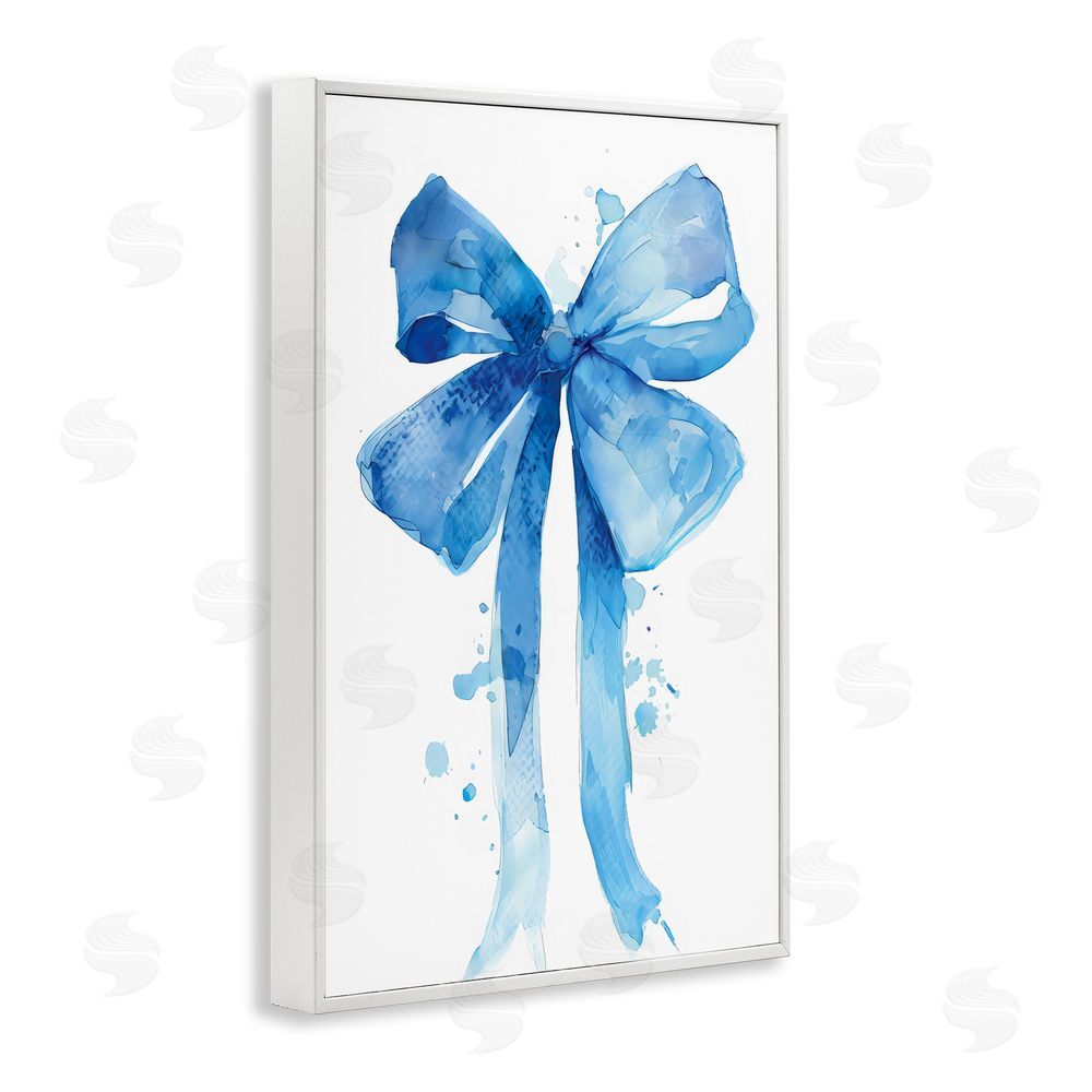 LSR Design Studio Blue Bell Bow Illustration White Framed Giclee Wall Art Print