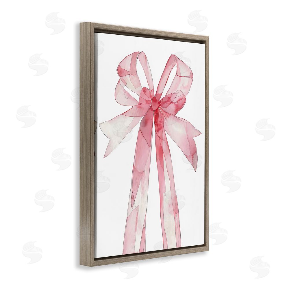 LSR Design Studio Coquette Pink Bow Illustration Brown Floating Frame Canvas Wall Art Print