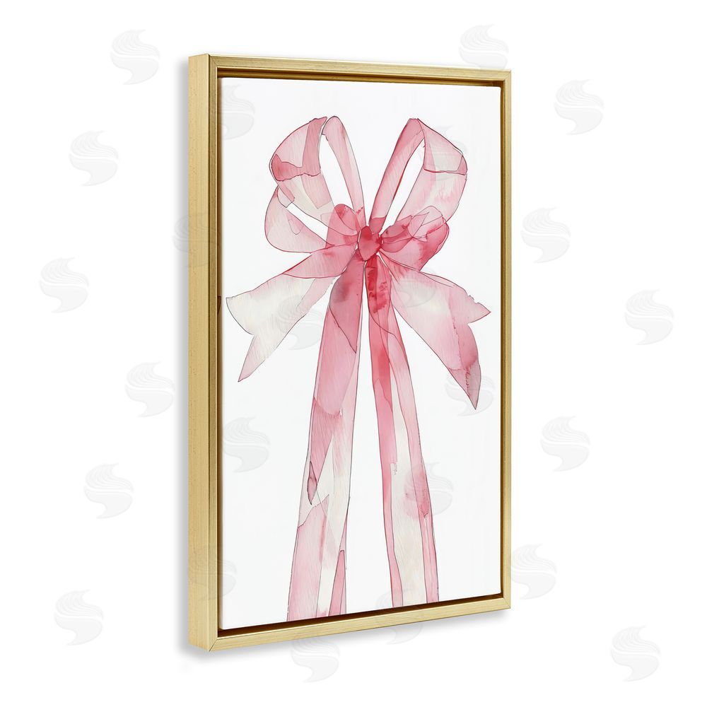 LSR Design Studio Coquette Pink Bow Illustration Gold Floating Frame Canvas Wall Art Print