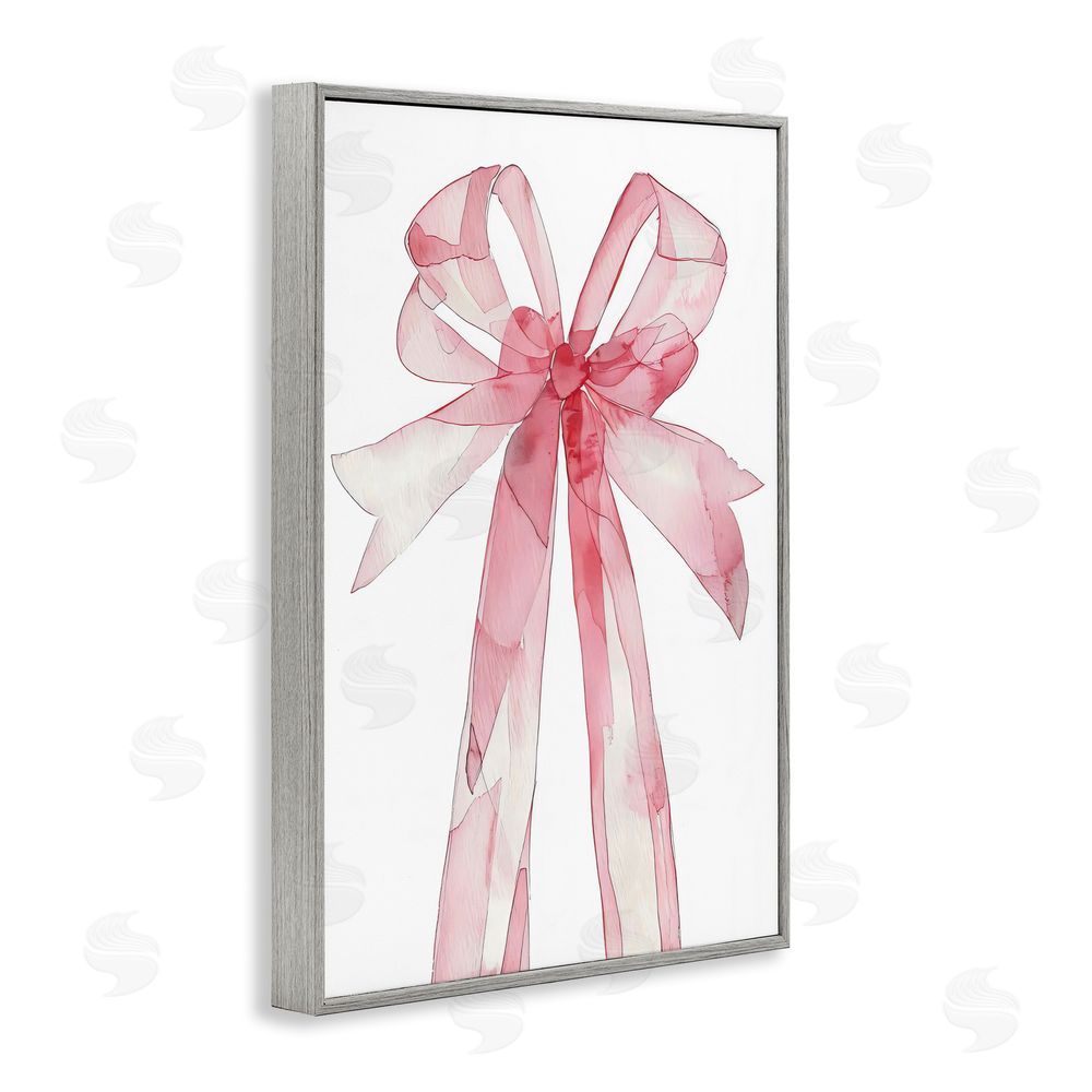 LSR Design Studio Coquette Pink Bow Illustration Gray Framed Giclee Wall Art Print