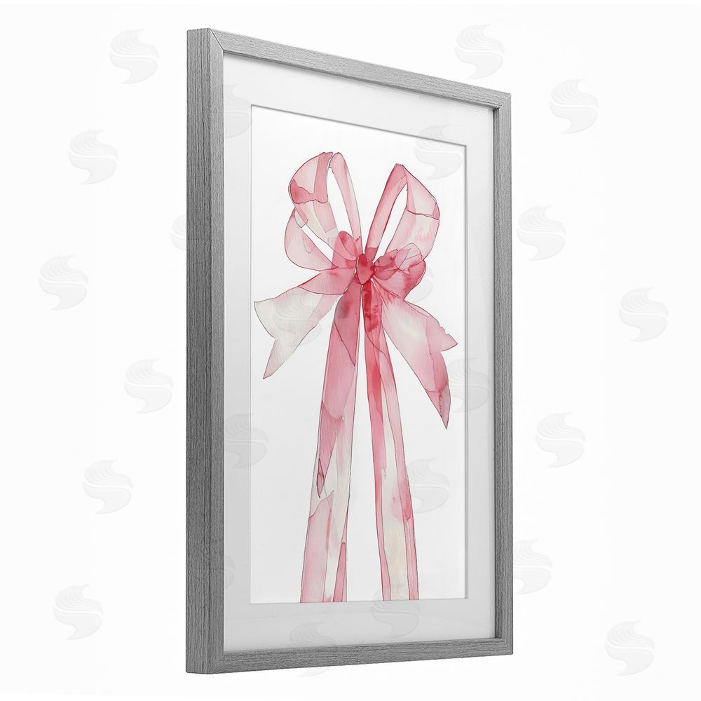 LSR Design Studio Coquette Pink Bow Illustration Gray Framed Print Under Glass with White Mat Wall Art