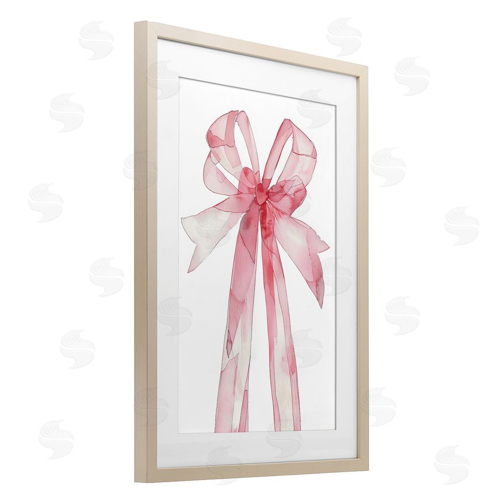 LSR Design Studio Coquette Pink Bow Illustration Birch Framed Print Under Glass with White Mat Wall Art