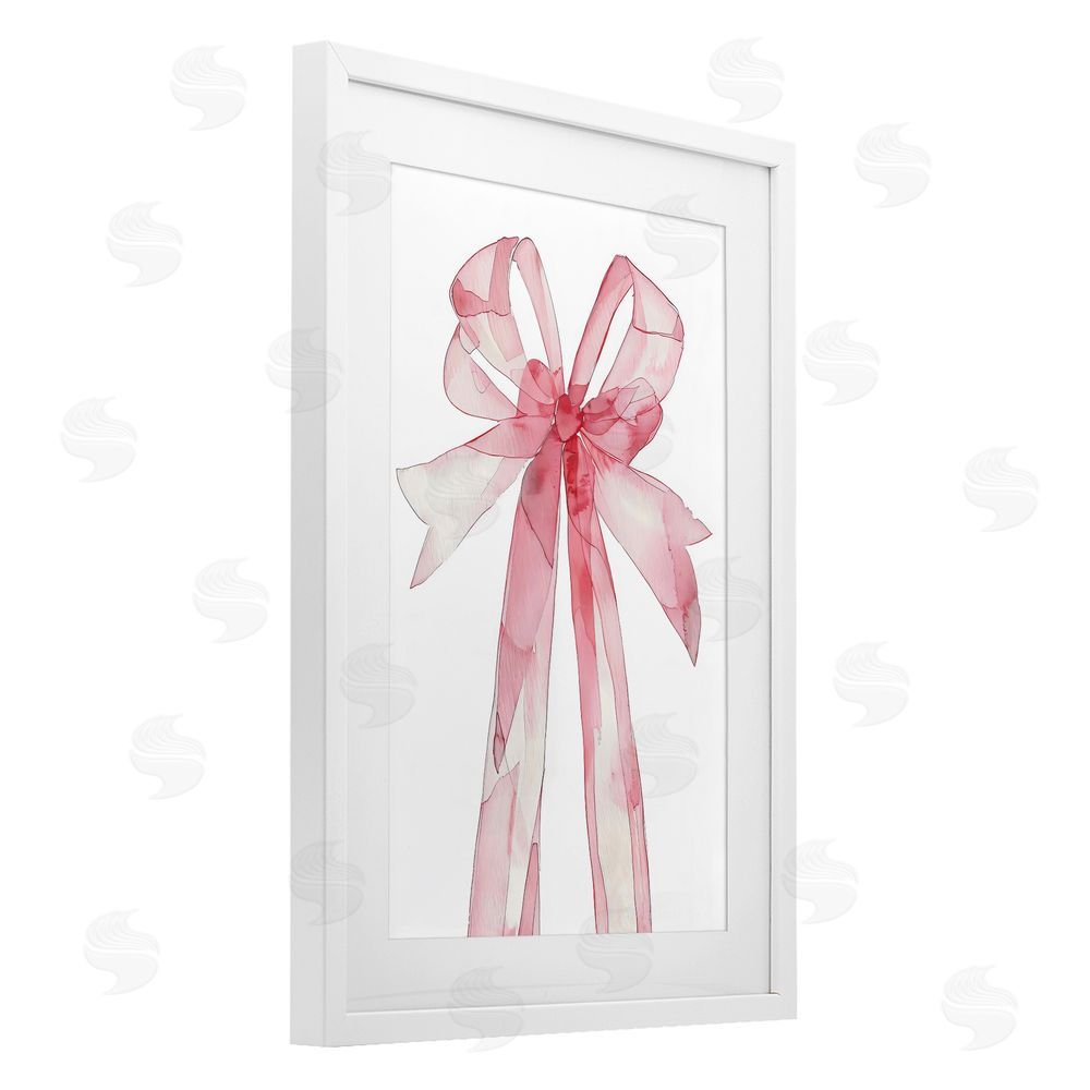 LSR Design Studio Coquette Pink Bow Illustration White Framed Print Under Glass with Mat Wall Art