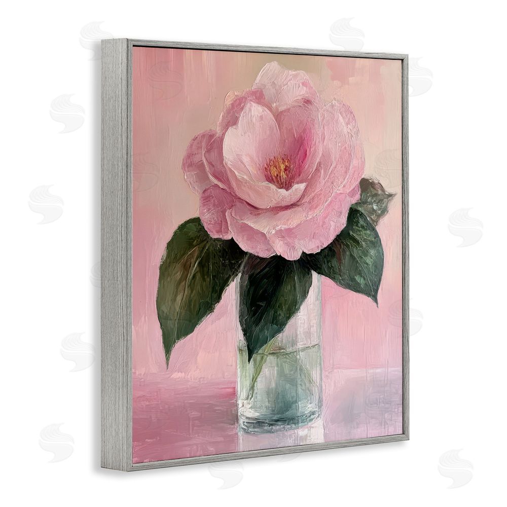 Petal Prints Design Coral Flower Pink Blossom Gray Framed Giclee Wall Art Print