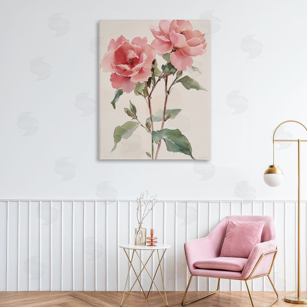 Petal Prints Design Watercolor Roses Pink Floras Canvas Art on Wall