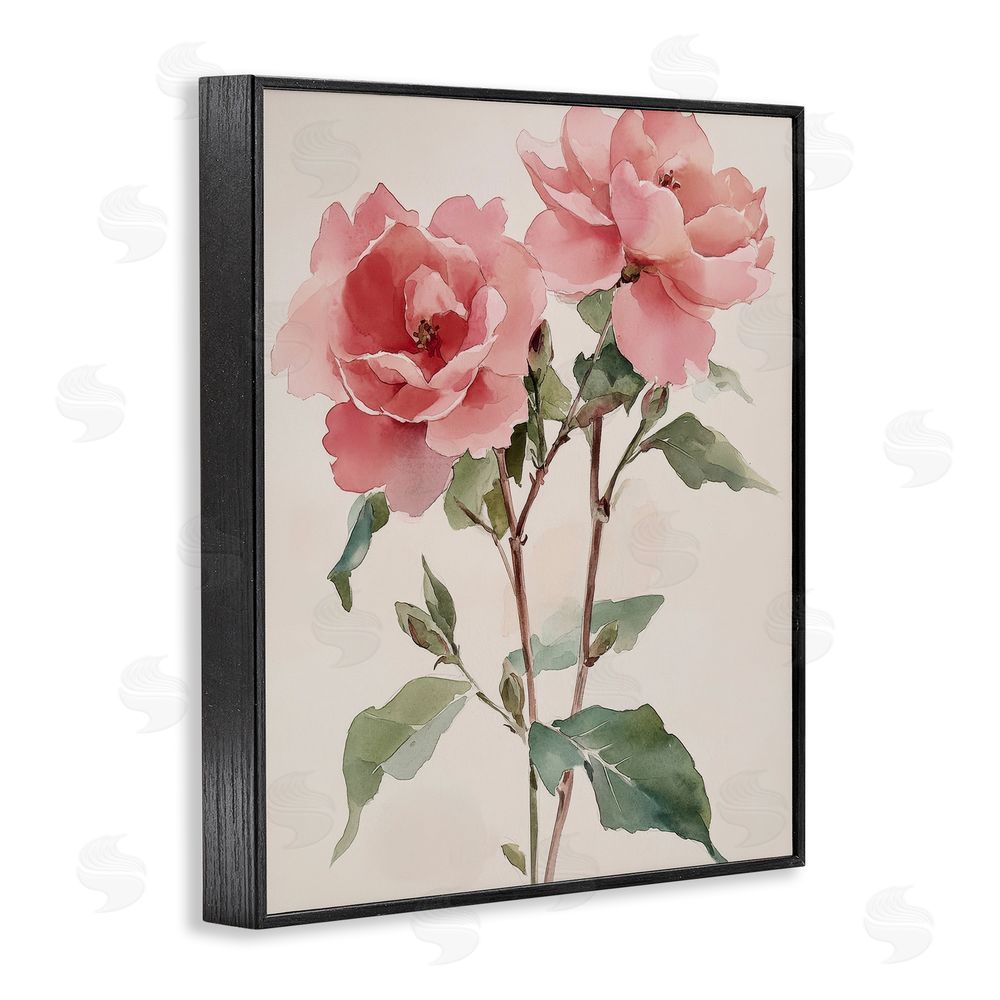Petal Prints Design Watercolor Roses Pink Floras Black Framed Giclee Wall Art Print