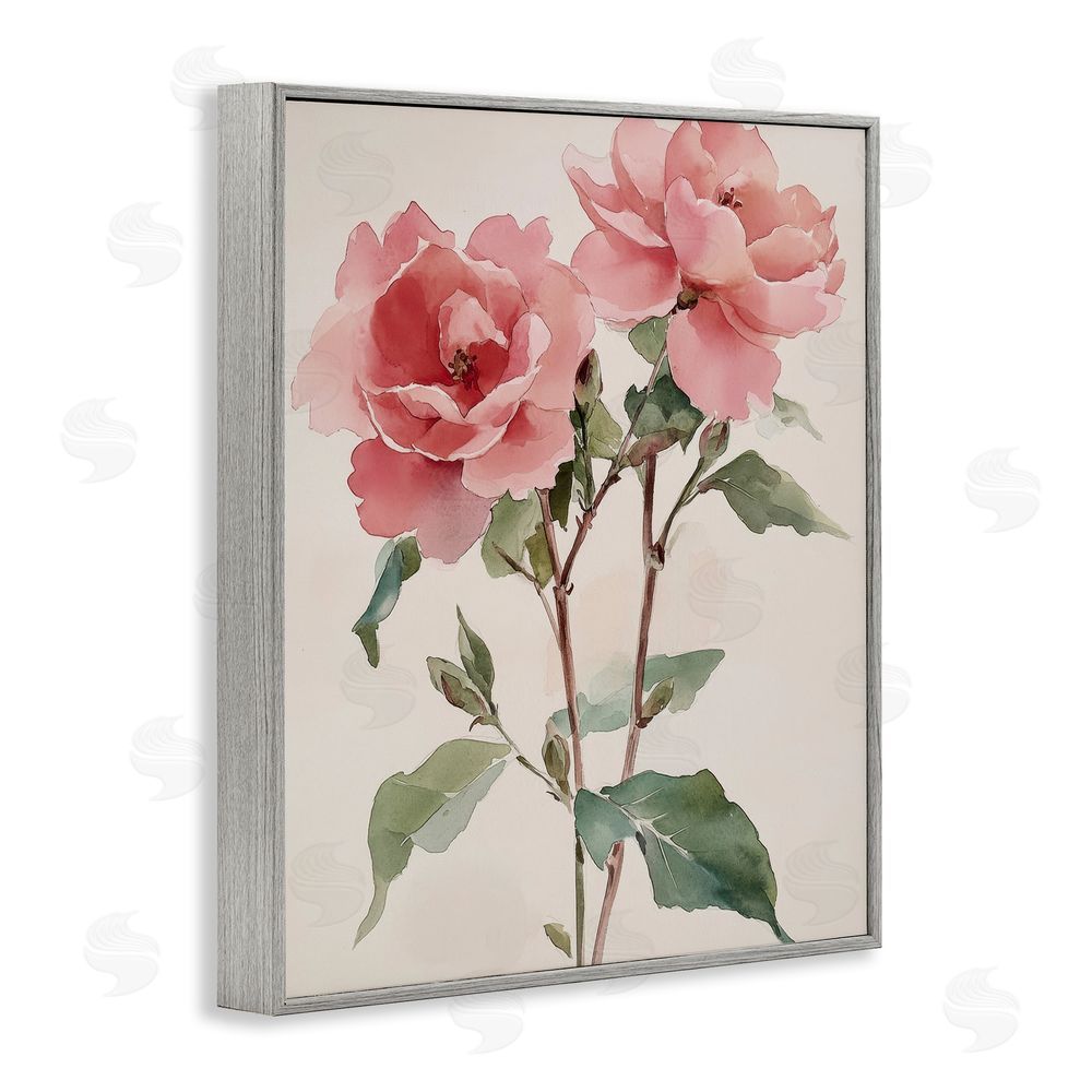 Petal Prints Design Watercolor Roses Pink Floras Gray Framed Giclee Wall Art Print
