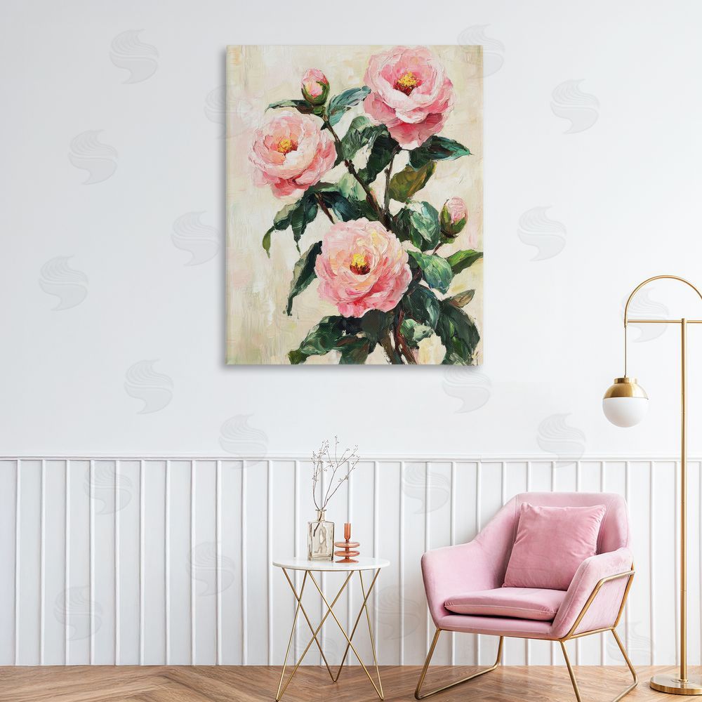Petal Prints Design Painted Pink Poppies with Buds Canvas Art on Wall