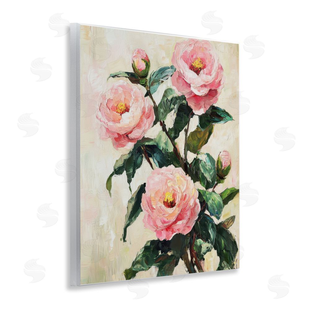 Petal Prints Design Painted Pink Poppies with Buds Wall Plaque Art Print