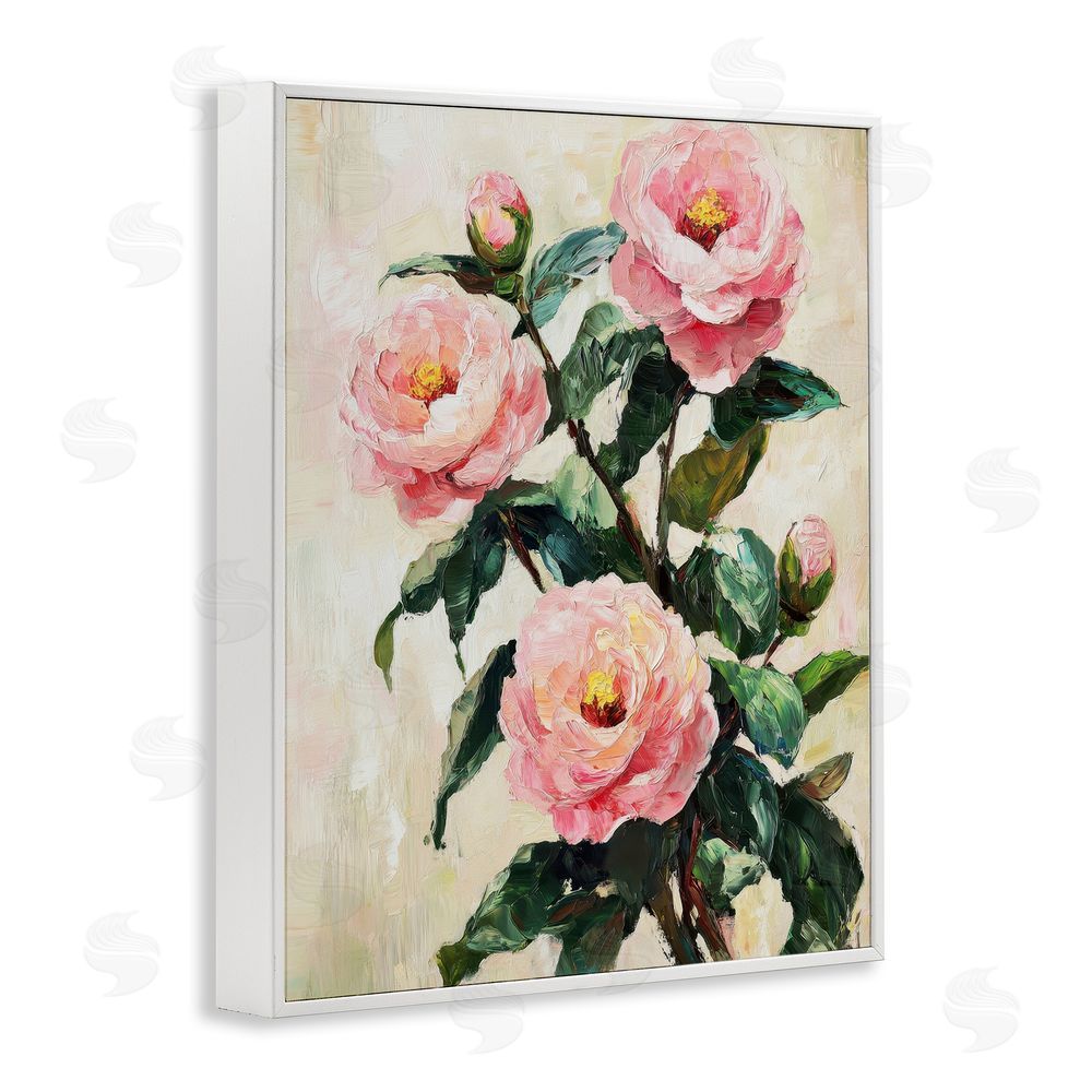 Petal Prints Design Painted Pink Poppies with Buds White Framed Giclee Wall Art Print